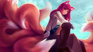 fox lady digital wallpaper