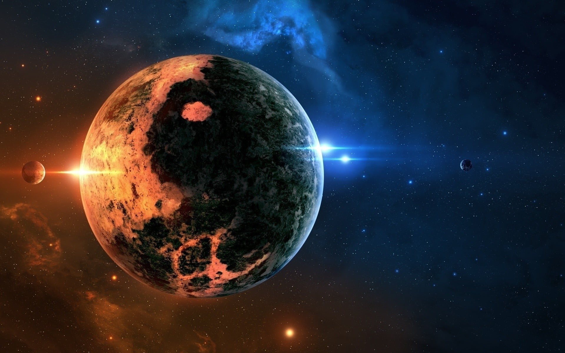 brown and orange planet digital wallpaper, space art, planet, space, glowing