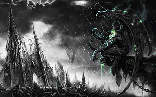 Gargoyle illustration, Illidan Stormrage, World of Warcraft, dark, green