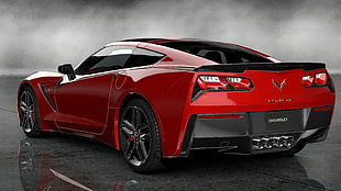 red Chevrolet Corvette C7 coupe, car