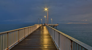 landscape photography of lighted breakwater bridge, nightcliff