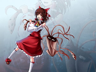 woman anime character in red and white dress