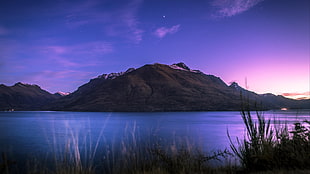 black and white abstract painting, mountains, lake, Lake Wakatipu, New Zealand
