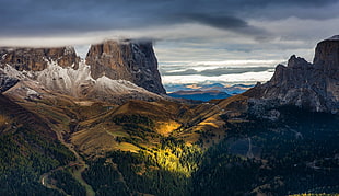 aerial photography of mountain, Dolomites (mountains), mountains, forest, clouds HD wallpaper