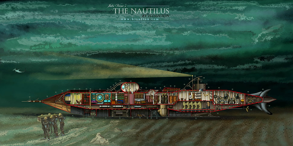 The Nautilus painting, Jules Verne, fantasy art, Nautilus, submarine HD wallpaper