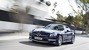 blue Mercedes-Benz coupe, Mercedes SL 65 AMG, car, Mercedes Benz, blue cars