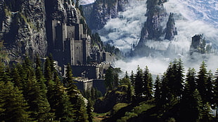 stone castle near trees painting, The Witcher 3: Wild Hunt, Geralt of Rivia, The Witcher, landscape
