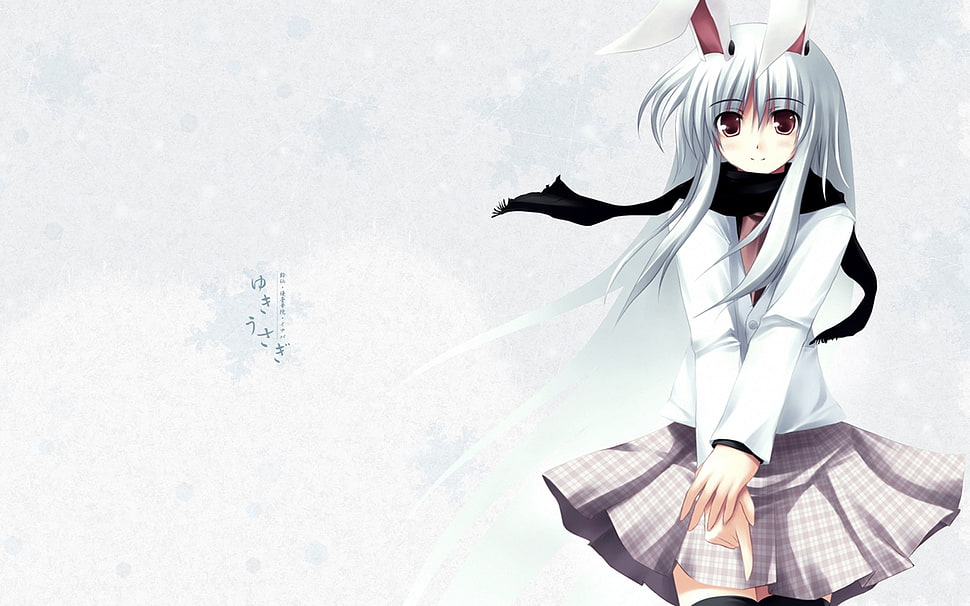 girl wearing white long-sleeved shirt and grey skirt anime character illustration HD wallpaper