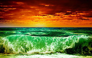green body of water, beach, sea