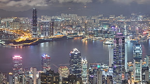 high-rise buildings, cityscape, building, night, landscape