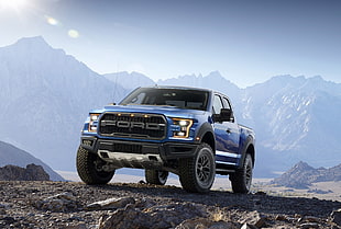 blue Ford Raptor crew-cab pickup truck HD wallpaper