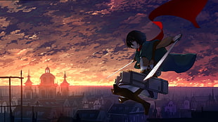 Attack on Titan Mikasa Ackerman, Mikasa Ackerman, scarf, Shingeki no Kyojin HD wallpaper