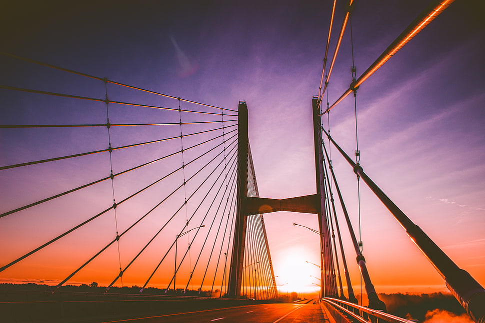 gray concrete bridge, Bridge, Architecture, Sunset HD wallpaper