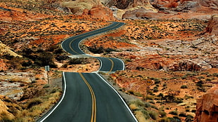 gray asphalt road, landscape, road, desert, asphalt