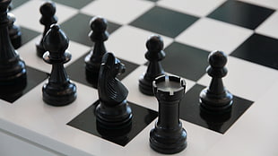several black chess pieces, chess, black HD wallpaper