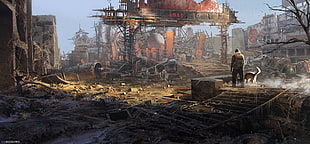 The Division game poster, dog, men, destroyed, ruin