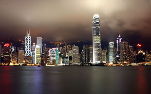 grey building, China, Hong Kong, city, night