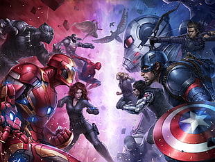 Avenger character digital wallpper, artwork, Marvel Comics, Marvel Cinematic Universe, Captain America: Civil War