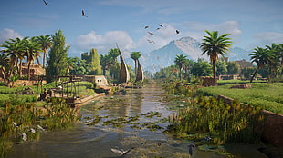 green palm trees, Assassin's Creed: Origins, Assassin's Creed, Ubisoft, video games
