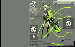girl with green hair and weapon anime character screenshot