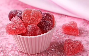 red jelly candies, food, sweets, heart HD wallpaper