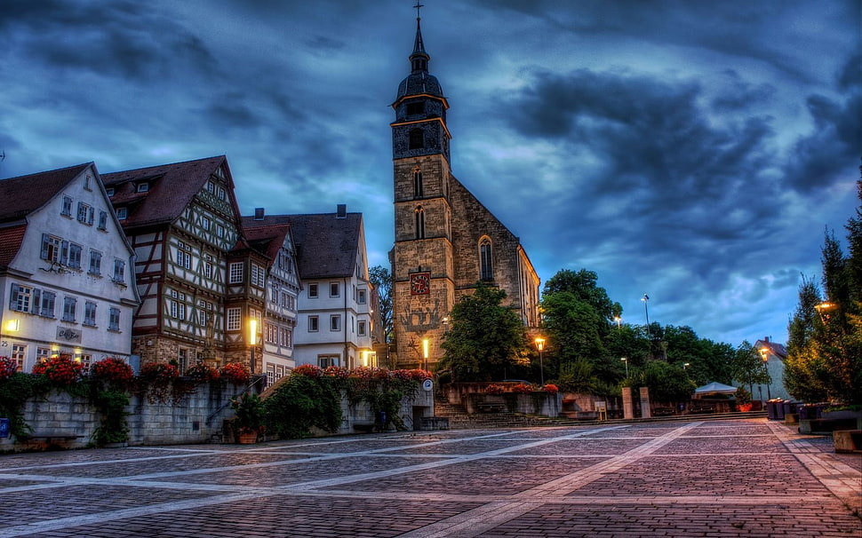 worm's eye view photography of village houses during night time HD wallpaper