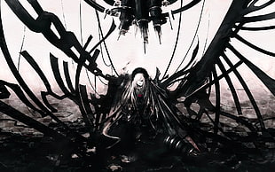 female anime character with black dress and wings digital wallpaper, fantasy art, digital art