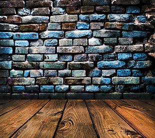 blue and brown wall bricks, texture, wall