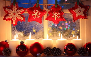 five pillar candles christmas digital wallpaper, Christmas, New Year, Christmas ornaments , candles