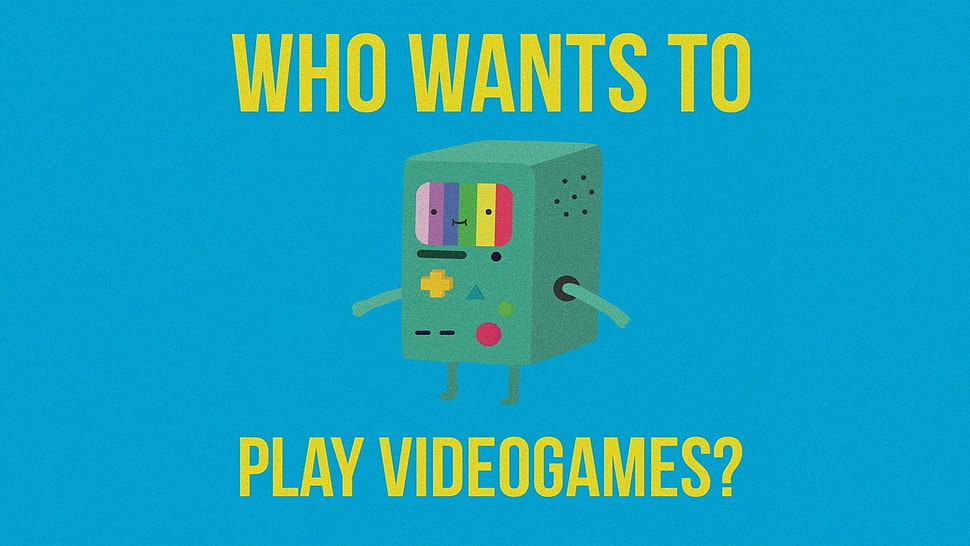 blue background with text overlay, Adventure Time, BMO HD wallpaper