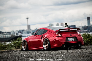 red Nissan coupe, Nissan, Nissan 350Z, Stance, Stanceworks