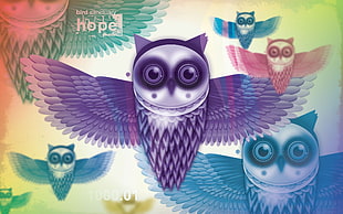 purple and white owl illustration