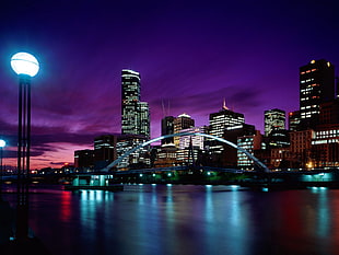 gray city building, cityscape, Melbourne, night HD wallpaper