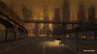 brown bridges and high-rise buildings illustration, The Legend of Korra, Korra, Republic City, bridge