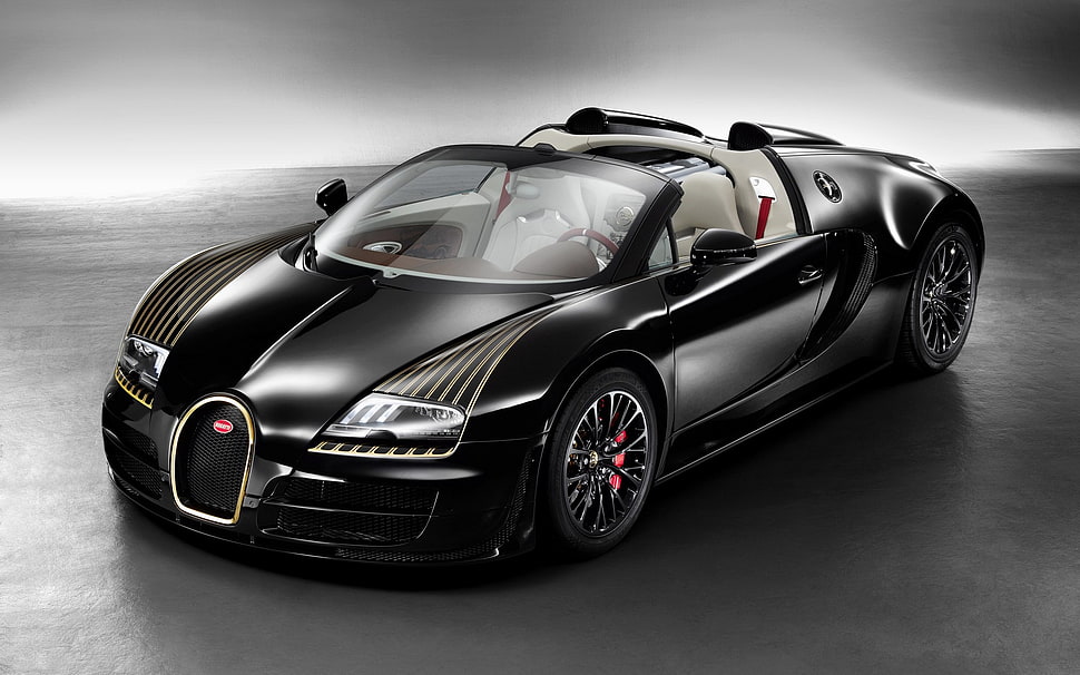 black Bugatti Veyron, Bugatti Veyron, car, vehicle, black cars HD wallpaper