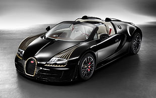black Bugatti Veyron, Bugatti Veyron, car, vehicle, black cars