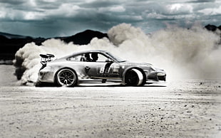 gray Rally car, Porsche, dust, desert, Porsche 911