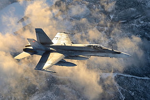 brown fighting plane, airplane, jet fighter, sky, landscape HD wallpaper