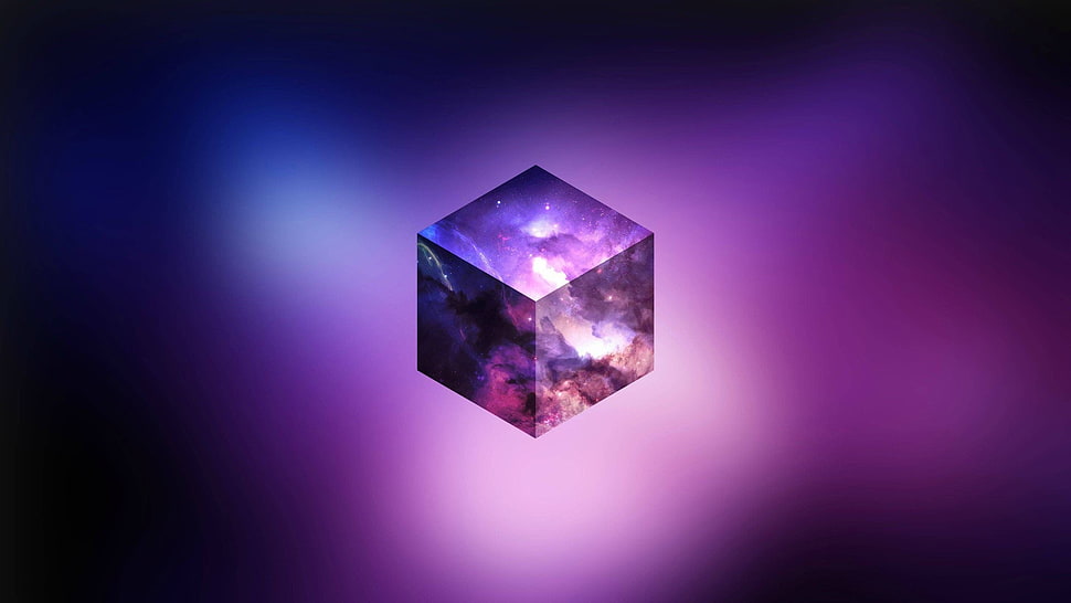 pink and blue galaxy digital wallpaper, abstract, CGI, purple, cube HD wallpaper
