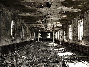 wrecked room, dark, ruin, abandoned, building