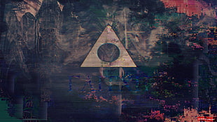 triangular white logo, glitch art, webpunk, abstract, triangle