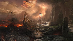 video game digital wallpaper, artwork, fantasy art, lava, planet HD wallpaper