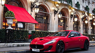red Maserati Grandturismo coupe, car, Maserati