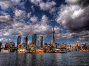 landscape photography of buildings and skyscraper under cloudy sky, toronto HD wallpaper