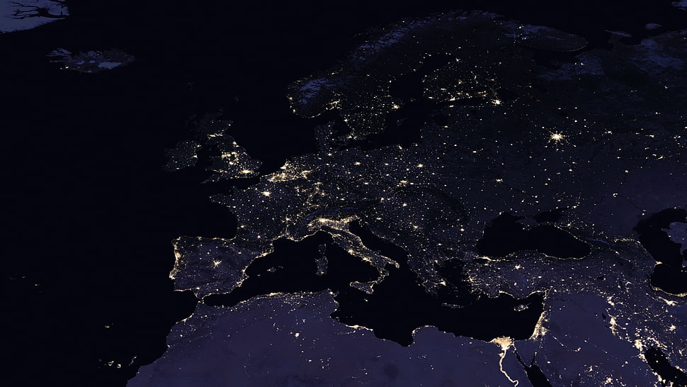 earth satellite shoot, space, Earth, night, lights HD wallpaper