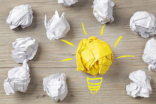 yellow and white printer paper lot, creativity, minimalism, paper, ball