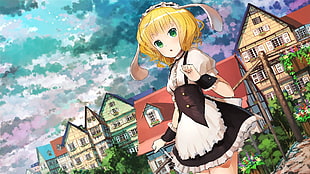 girl wearing black and white dress anime character, maid, Gochuumon wa Usagi Desu ka?, Kirima Sharo, anime girls HD wallpaper