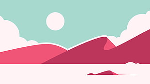 pink mountain with white full moon illustration
