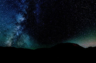 silhouette of mountain, nature, stars, galaxy, mountains