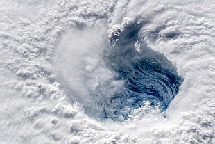 hurricane, Orbital Stations, clouds, spiral HD wallpaper